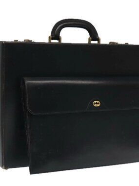 GUCCI Business Bag Leather Black Auth 93060